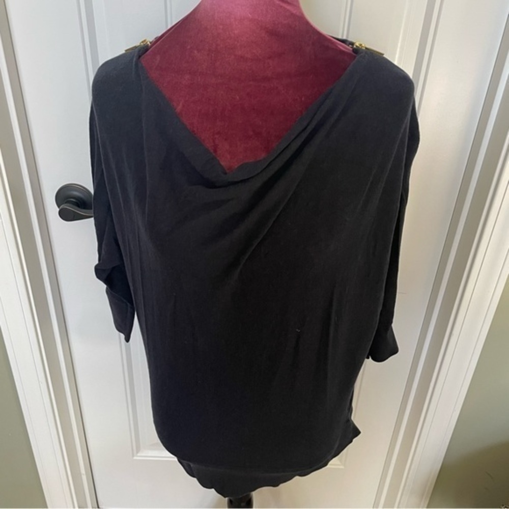 Michael Kors Navy Cowl Neck 3/4 sleeve Knit blouse with Gold Hardware SZ M